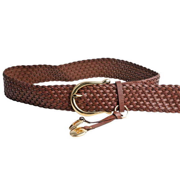 Michael Kors Belt Brown Braided Leather Gold Buckle Weave Boho Size L - Picture 7 of 16